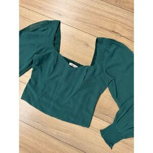 Abercrombie & Fitch Green Puff Long Sleeve Sweetheart Fitted Top Shirt M Women’s